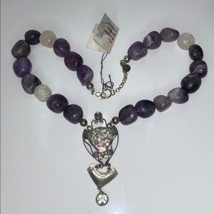 NWT Genuine Amethyst Nugget Ancient Roman Glass Pendant Necklace Bohemian Boho